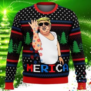 Donald Trump Salt Bae Merica Knit Wool Sweater - Trump Ugly Sweater