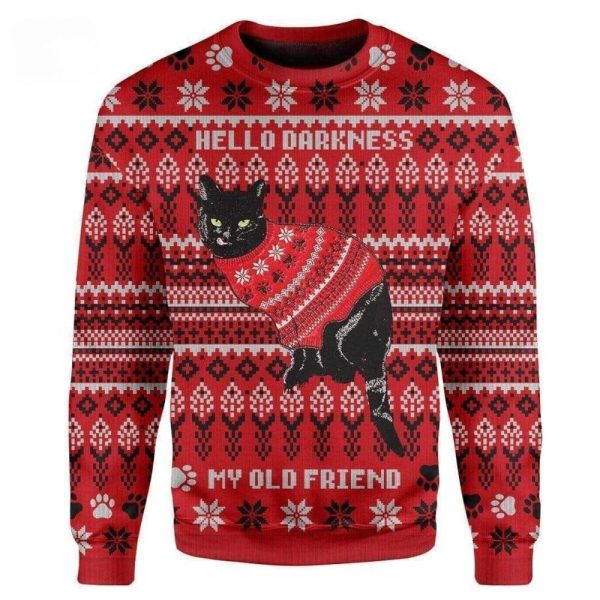 Hello Darkness My Old Friend Black Cat Ugly Sweater