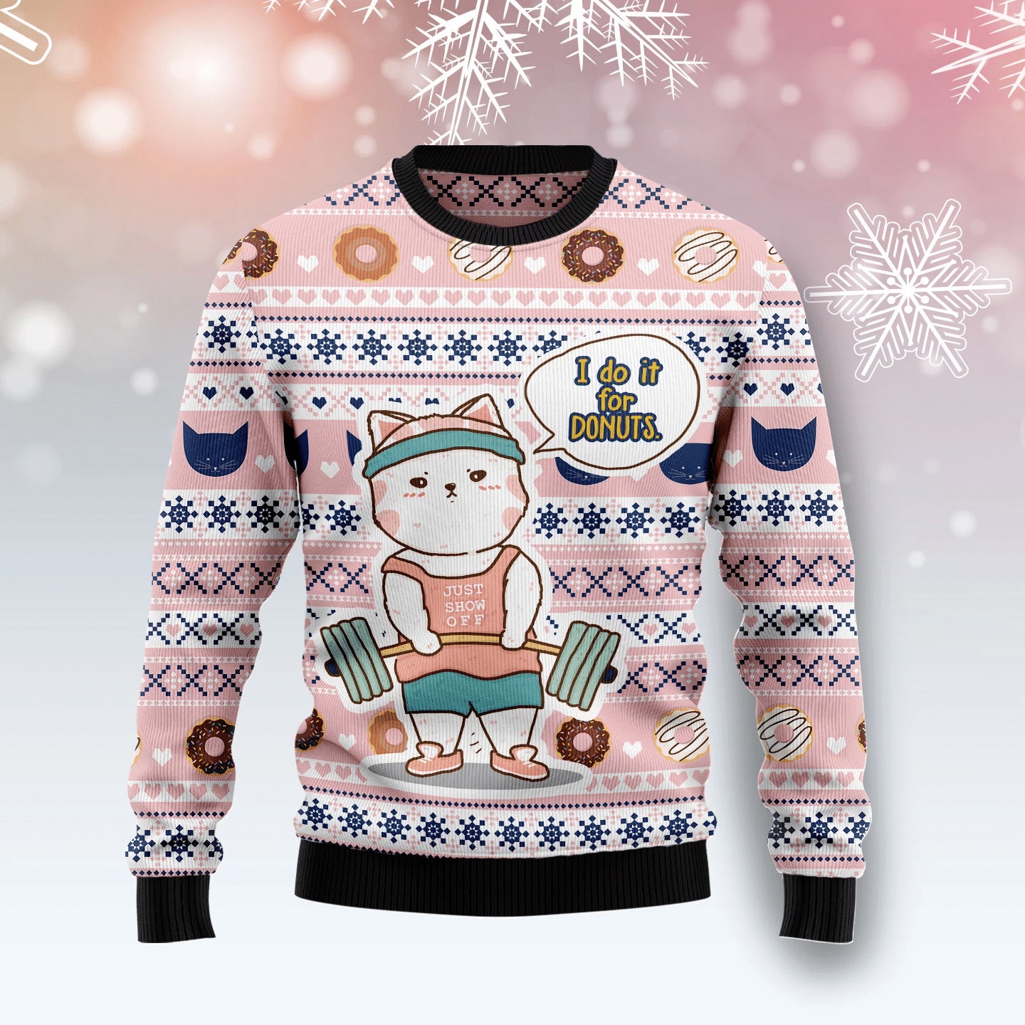 I Do It For Donuts Cat Ugly Xmas Sweater