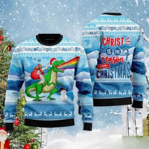 Jesus Riding Christ Is The Reason Dinosaur Christmas Sweater