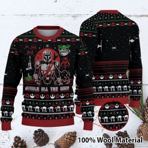 Jingle All The Way Mandalorian Yoda Star Wars Ugly Christmas Sweater