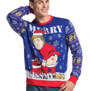 Merry Kissmyass Cheeky Trump Ugly Christmas Sweater 1
