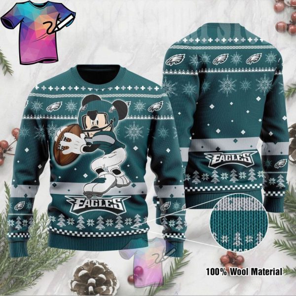 Mickey Mouse Playing Philadelphia Eagles Disney Ugly Christmas Sweater