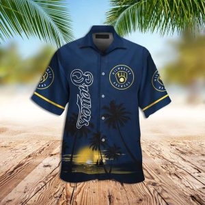 Milwaukee Brewers Blue Tropical Island Sunset Hawaiian Shirt – Brewers Hawaiian Shirt
