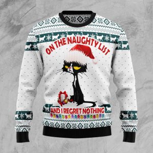 On The Naughty List Black Cat Ugly Christmas Sweater