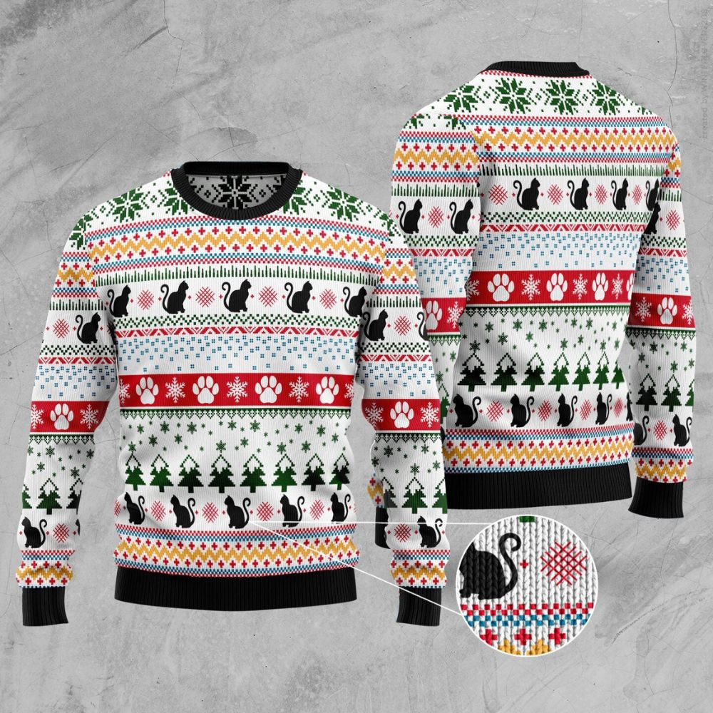 Pattern Christmas Black Cat Ugly Sweater