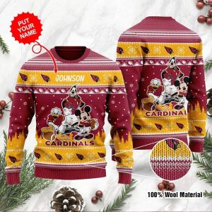 Personalized Arizona Cardinals Donald Mickey Goofy Disney Ugly Sweater