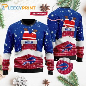 Personalized Buffalo Bills Funny Santa Claus In The Chimney Ugly Christmas Sweater