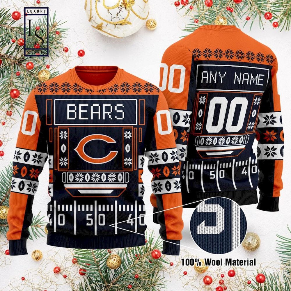 Personalized Chicago Bears Football Field Ugly Sweater Christmas Gift For Fan - Chicago Bears Christmas Sweater
