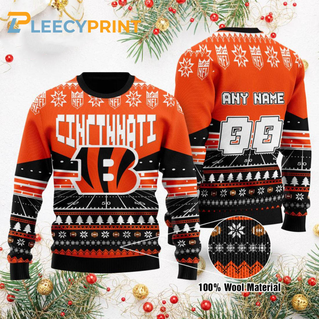 Personalized Cincinnati Bengals Custom Name Number Ugly Christmas