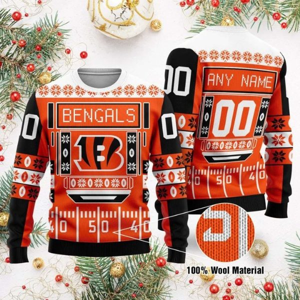 Personalized Cincinnati Bengals Fooball Field Ugly Christmas Sweater – Bengals Christmas Sweater