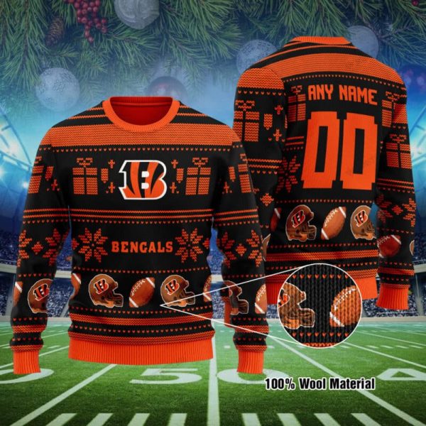 Personalized Cincinnati Bengals Ugly Christmas Sweater – Custom Name Number Bengals Ugly Sweater