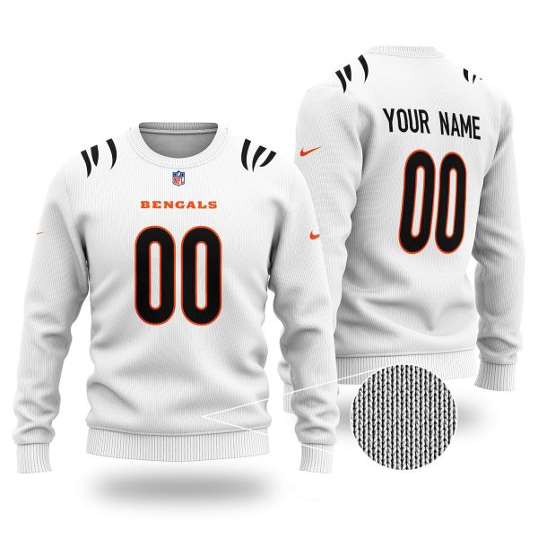 Personalized Cincinnati Bengals White Ugly Christmas Sweater – Bengals Ugly Christmas Sweater – Custom Name Number Bengals Sweater