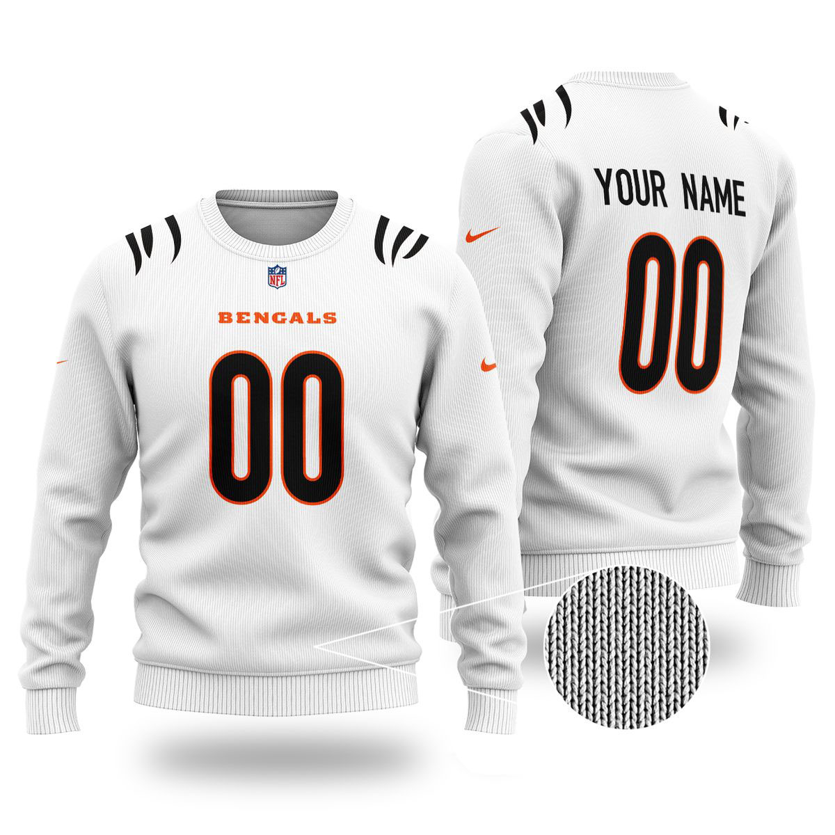 Personalized Cincinnati Bengals White Ugly Christmas Sweater - Bengals Ugly Christmas Sweater - Custom Name Number Bengals Sweater