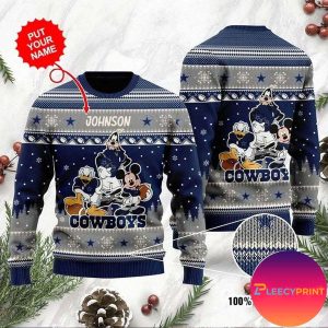 Personalized Dallas Cowboys Disney Donald Duck Mickey Mouse Goofy Christmas Ugly Sweater