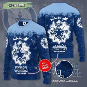 Personalized Dallas Cowboys Wreath Snowflake Ugly Christmas Sweater – Dallas Cowboys Christmas Sweater