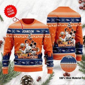Personalized Denver Broncos Mickey Goofy Donald Disney Ugly Christmas Sweater