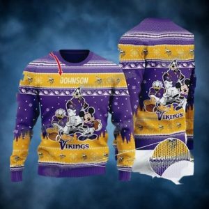 Personalized Donald Mickey Goofy Minnesota Vikings Disney Christmas Sweater