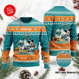 Personalized Miami Dolphins Donald Mickey Goofy Disney Ugly Christmas Sweater