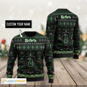 Personalized Slytherin Vintage Harry Potter Ugly Christmas Sweater