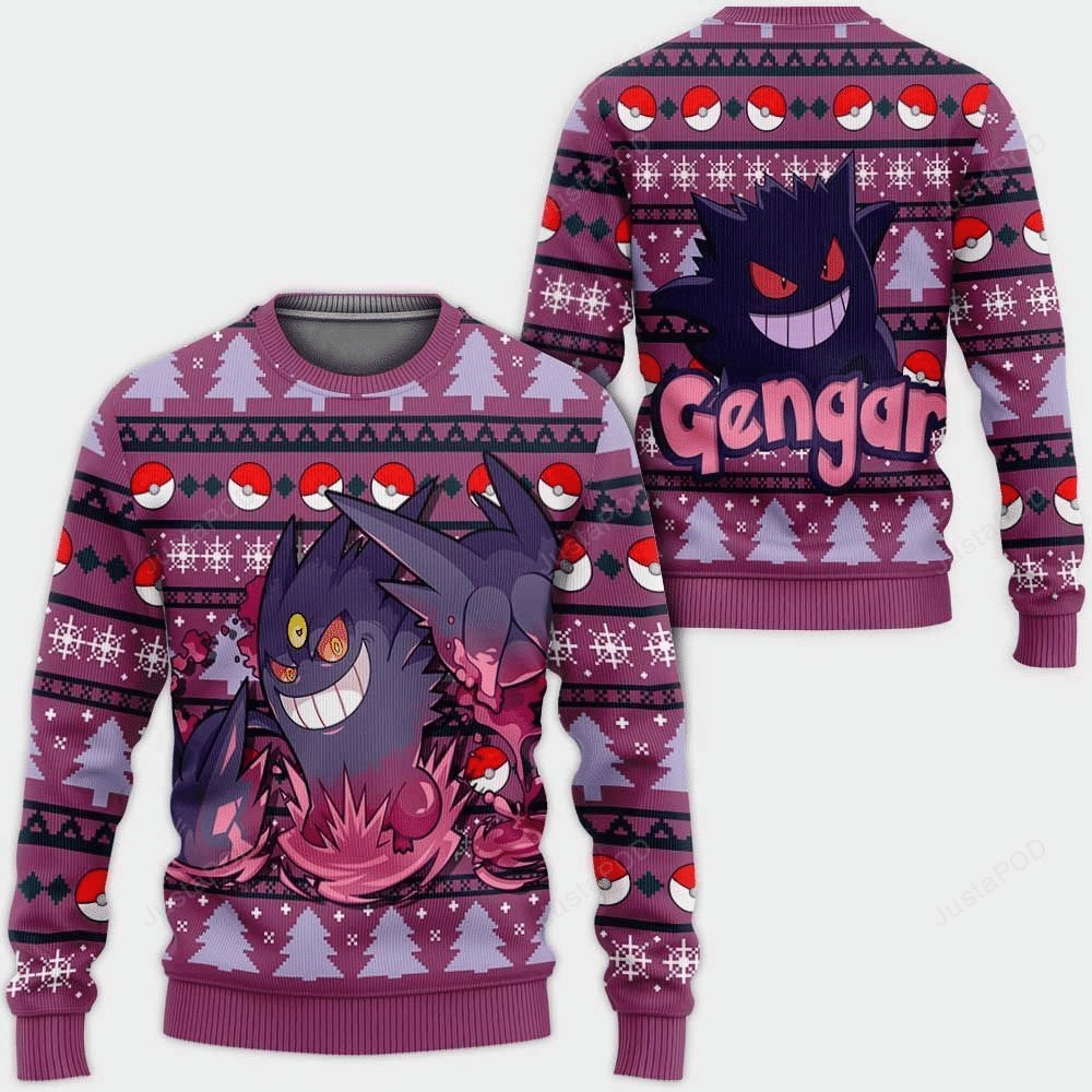 Purple Cool Anime Gengar Christmas Sweater