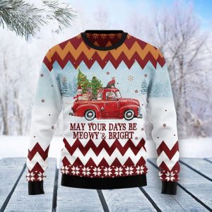 Red Truck Meowy And Bright Cat Ugly Christmas Sweater
