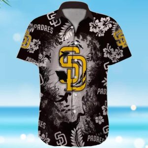 San Diego Padres Hawaiian Shirt Yellow Logo On Black – Padres Hawaiian Shirt