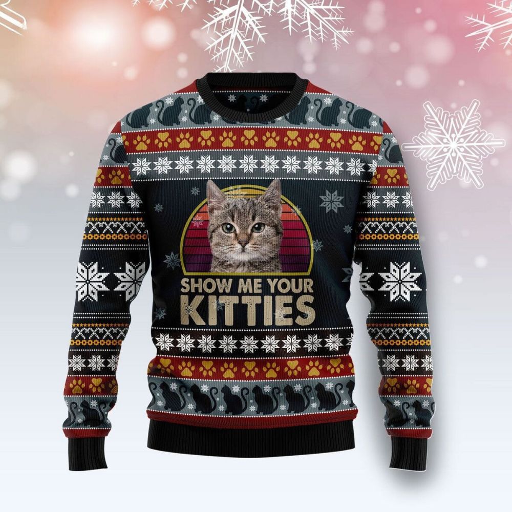Show Me Your Kitties Cat Ugly Christmas Sweater