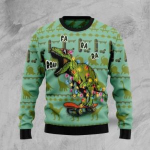 Skateboard Funny Dinosaur Christmas Sweater