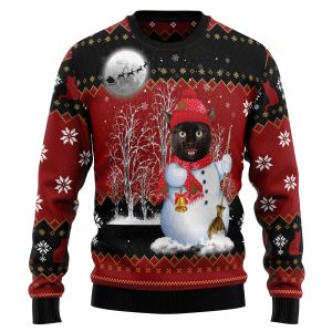 Snowman Black Cat Ugly Christmas Sweater