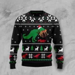 T-Rex Lover Black Dinosaur Christmas Sweater