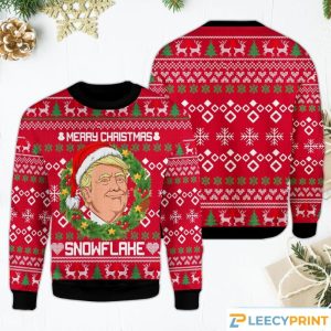 Trump Ugly Sweater Merry Christmas Snowflake Funny Laurel Wreath 2