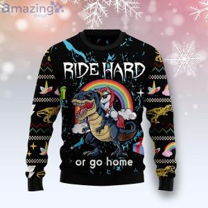 Unicorn Ride Hard Dinosaur Christmas Sweater Funny Family Gifts