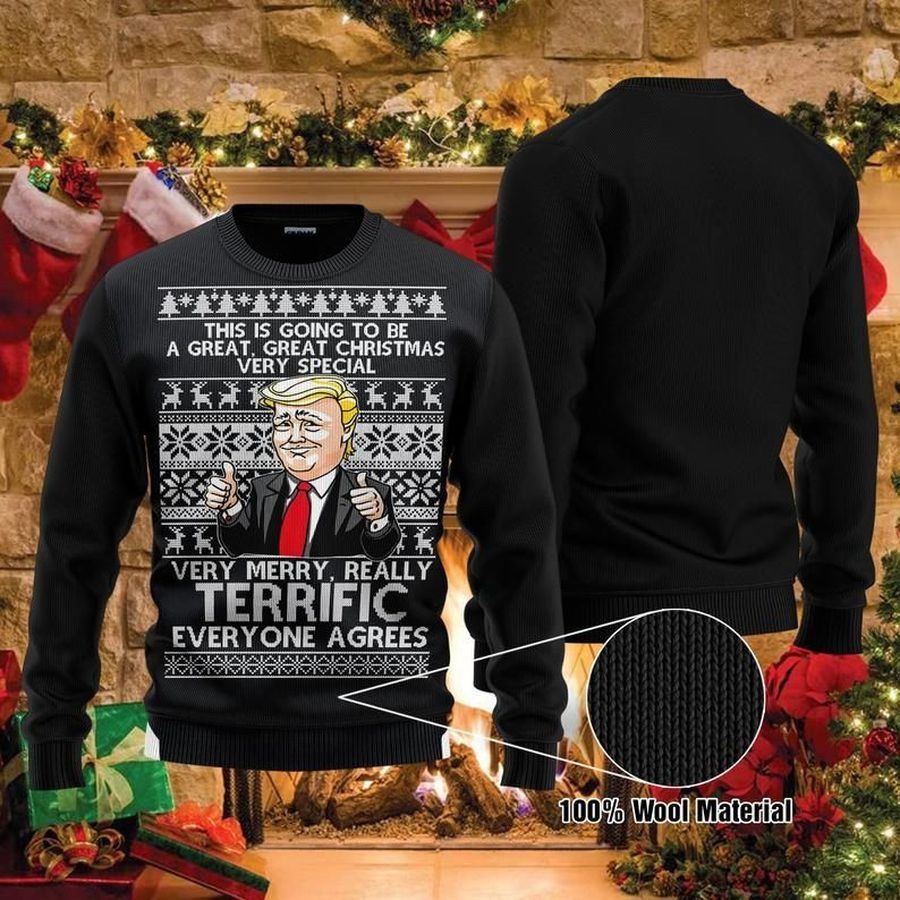 Very Merry Really Terrific Trump Donald President Sweater - Trump Ugly Sweater