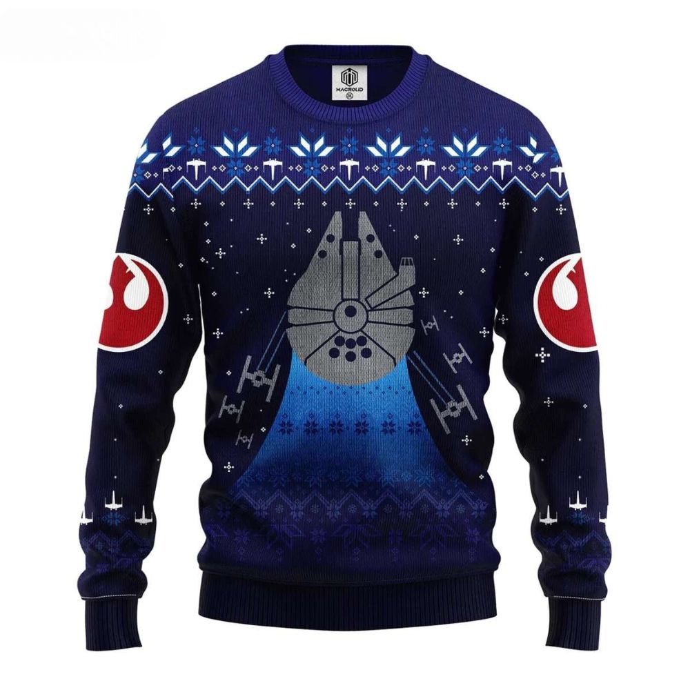 Winter Millennium Falcon Blue Navi Star Wars Ugly Christmas Sweater