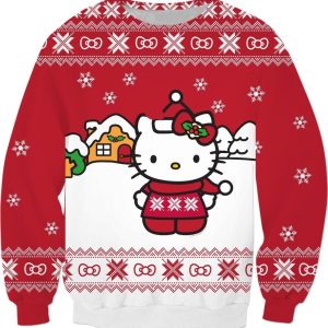 Xmas Gift Red White Hello Kitty Christmas Sweater
