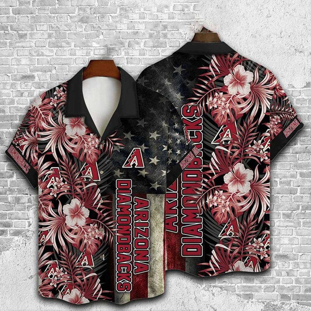 Arizona Diamondbacks American Tropical Flower Black Hawaiian Shirt