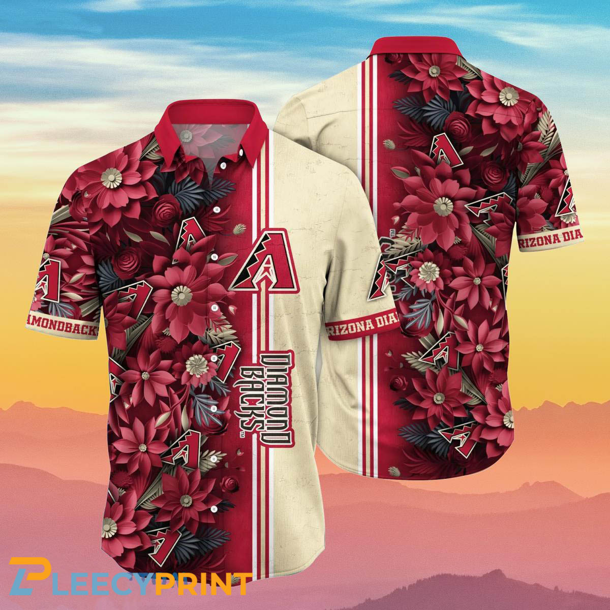 Arizona Diamondbacks Effect Embossed Flower Red Hawaiian Shirt