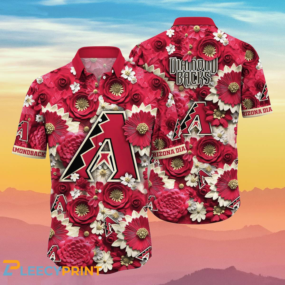 Arizona Diamondbacks Embossed Flower MLB Red Hawaiian Shirt For Men Women