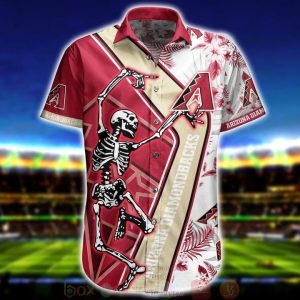 Arizona Diamondbacks MLB Red Gold Dancing Skeleton Hawaiian Shirt 1 1