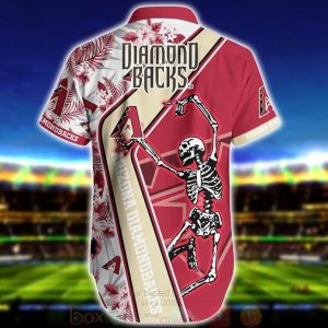 Arizona Diamondbacks MLB Red Gold Dancing Skeleton Hawaiian Shirt 2 1