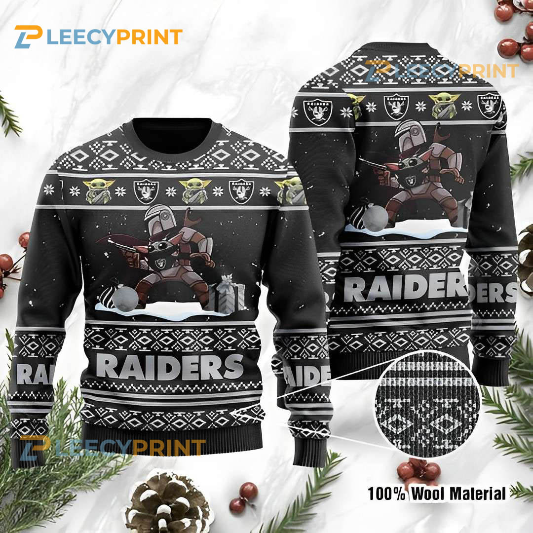 Baby Yoda Boba Fett The Mandalorian Las Vegas Raiders Ugly Christmas Sweater - Raider Fans Gift