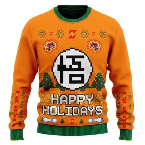 DBZ Goku Kanji Logo Happy Holidays Orange Ugly Christmas Sweater