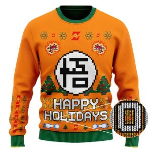 DBZ Goku Kanji Logo Happy Holidays Orange Ugly Christmas Sweater 3