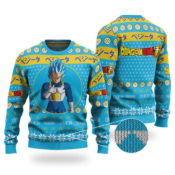 DBZ Vegeta Over 9000 Blue Ugly Christmas Sweater