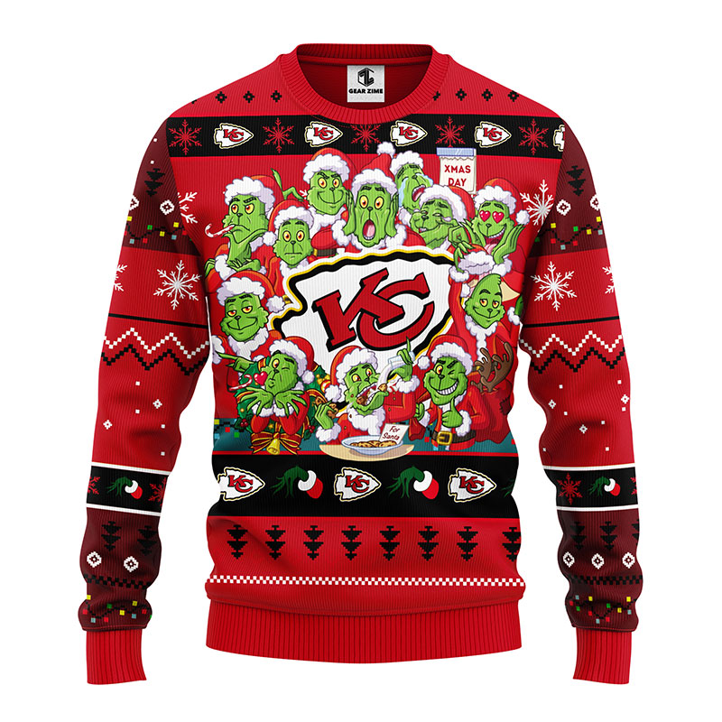 Kansas City Chiefs 12 Grinch Xmas Day NFL Christmas Ugly Sweater
