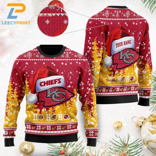 Kansas City Chiefs Custom Name Santa Hat Ugly Sweater