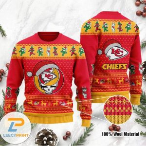 Kansas City Chiefs Grateful Dead Skull And Bears Ugly Wool Sweater Christmas