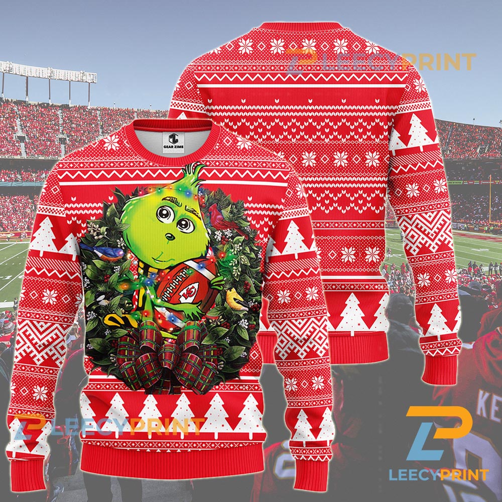 Kansas City Chiefs Grinch Hug NFL Christmas Ugly Sweater