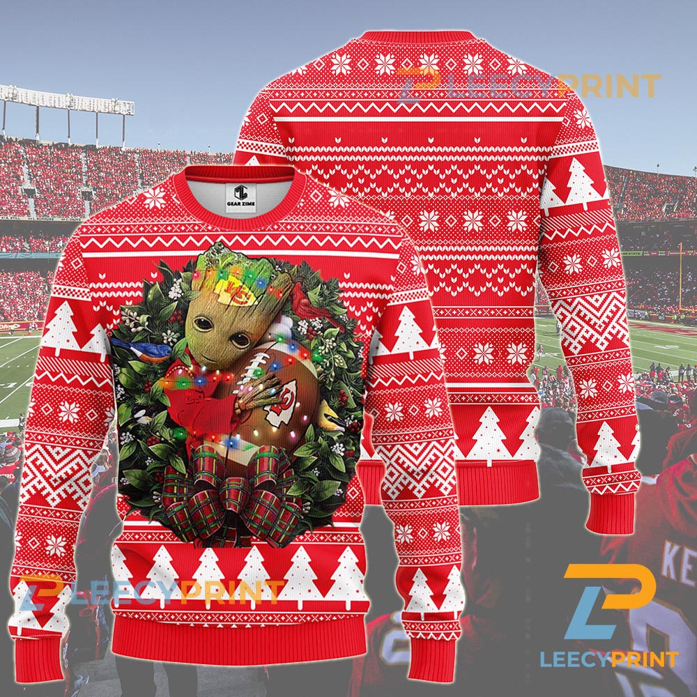 Kansas City Chiefs Groot Hug Christmas NFL Ugly Sweater